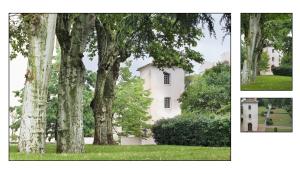 zwei Bilder eines weißen Hauses mit Bäumen und Gras in der Unterkunft City Break Picquecailloux in Bordeaux