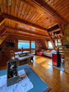 Cabaña de madera con sala de estar con chimenea en Chalet Alma, en Frabosa Sottana