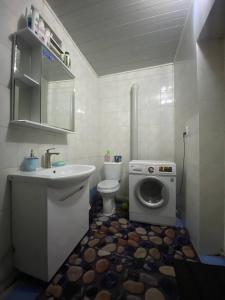 a bathroom with a sink and a washing machine at Naryn Guest House in Naryn
