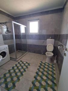 a bathroom with a toilet and a washing machine at AS guesthouse in Krževići