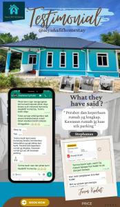 a picture of a blue house with a cell phone at Alya&Afif Homestay in Papar +2 photos