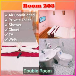 2 Bilder eines Badezimmers mit WC und Waschbecken in der Unterkunft JayDin Travellers Inn in Panglao