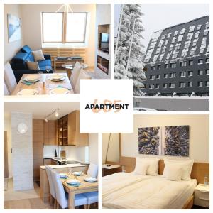 a collage of photos of a living room and a apartment at Apartment A605 - Olimpijska kuca Jahorina in Jahorina