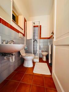 La salle de bains est pourvue de toilettes et d'un lavabo. dans l'établissement La bella vista, à Monte San Biagio