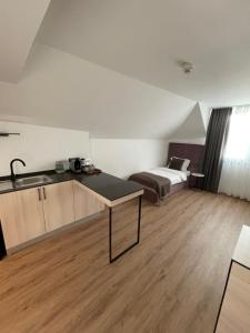 Kuchyň nebo kuchyňský kout v ubytování Bayer's City Hotel