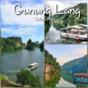 a collage of three pictures of a river with a boat at Homestay Ibu(Muslim sahaja) in Ipoh