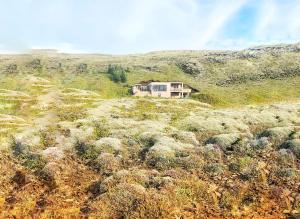 Beautiful cottage with Mountain View في فلودير: منزل على جانب تل مع النباتات