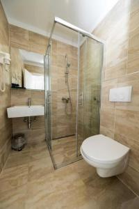 a bathroom with a shower and a toilet and a sink at Rooms by the sea Novi Vinodolski - 19837 in Novi Vinodolski