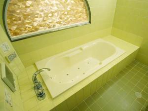 a bath tub in a bathroom with a mirror at グリーンヒル　大人専用 in Yoshioka