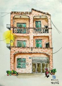 a drawing of a building with a person at Mir Homestay in Lieyu