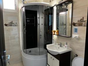 a bathroom with a shower and a sink at City Nest Maria by Short-Stay in Baia Mare +59 photos