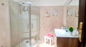 een badkamer met een douche en een wastafel bij Casa Los Agapantos in Breña Alta
