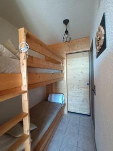 Saint-Michel-de-Chaillolにあるappartement montagne- le petit Chaillolの二段ベッド1組とクローゼットが備わる客室です。