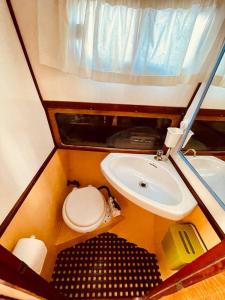Baño pequeño con aseo y lavamanos en Stylish 80´s Fishing Boat, en Barcelona
