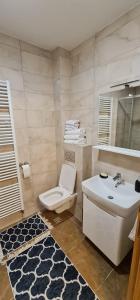 a bathroom with a white toilet and a sink at Whitehouse apartment in Bjelašnica