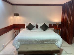 1 dormitorio con 1 cama grande y 2 mesitas de noche en Hotel Senador Distributed by Ameris, en Quedas do Iguacu