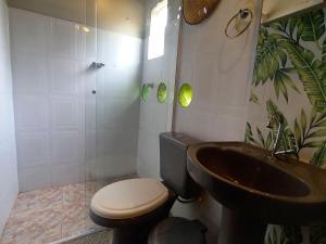 La salle de bains est pourvue de toilettes et d'un lavabo. dans l'établissement Chalé Suçuarana, à Sao Jorge