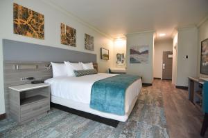 a hotel room with a large bed and a desk at Blue Lake Casino and Hotel in Blue Lake