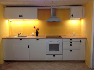 a kitchen with white cabinets and a sink at Domaine Bellevie BnB in Vex +43 photos