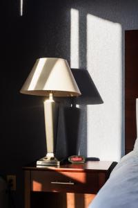 a lamp sitting on a table next to a bed at Holiday Inn South Plainfield-Piscataway, an IHG Hotel in South Plainfield