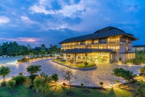 an aerial view of the resort at night at Soaltee Westend Resort Chitwan in Chitwan