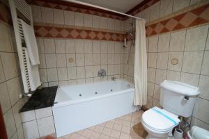 ein Bad mit einer Badewanne und einem WC in der Unterkunft The Mill Hotel in Kakopetria