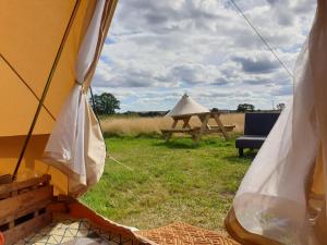una tienda y una mesa de picnic en un campo en 5m xl bell tent with log burner near Whitby, en Saltburn-by-the-Sea 13 fotos más