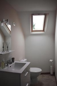 Un baño con inodoro, lavabo y ventana. en Le Noble Jardin, en Mohon 14 fotos más