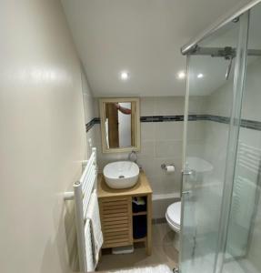 a bathroom with a sink and a shower at Signal 308 apartment 6 person in Aime-La Plagne