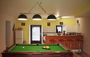 a kitchen with a pool table in a living room at Le Noble Jardin in Mohon