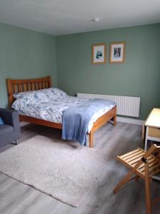 a bedroom with a bed in a green wall at Rock House in Carrickmacross