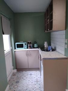 una pequeña cocina con fregadero y microondas en Rock House en Carrickmacross
