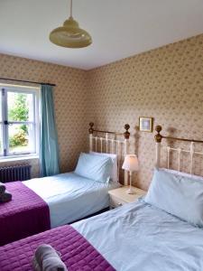 1 dormitorio con 2 camas y ventana en High Ground Cottage, Eskdale en Eskdale