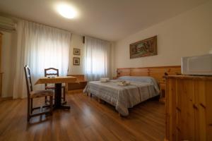 Hotel Siros في فيرونا: غرفة نوم بسرير ومكتب وتلفزيون