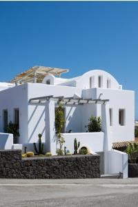 una casa blanca con cactus delante en Aegean Diamonds Luxury Suites, en Monolithos