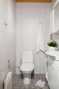 a white bathroom with a toilet and a sink at Alppitähti, Huoneisto Hilla in Levi