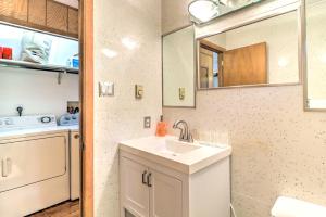 ein Badezimmer mit Waschbecken und Waschmaschine in der Unterkunft Walk to Wolf Run Lake Cottage with Furnished Deck in Albrightsville + 35 Fotos