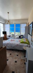 a bedroom with a large bed in a room with windows at Refuge Arago in Vernet-les-Bains