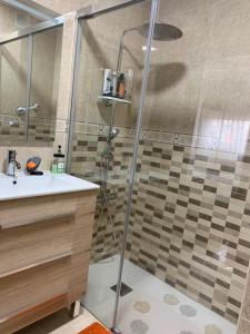 a bathroom with a shower and a sink at Apartamento Conchita in Vigo