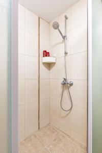 a bathroom with a shower with a shower head at Peaceful Riverside Studio with private Patio Garden Center in Plovdiv