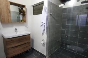a bathroom with a sink and a shower at central apartamento al lado del polideportivo sur de envigado in Envigado +38 photos