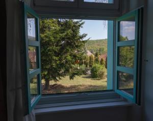 保拉德紹什瓦爾的住宿－Villa Deco Parádsasvár，享有树景的开放式窗户