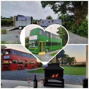 a collage of four pictures of buses and a heart at Glasson Glamping Farm in Athlone