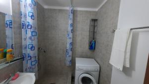 a bathroom with a washing machine and a shower at Lovely 1 BR near Arena Nationala with AC and Free Street Parking in Bucharest +4 photos