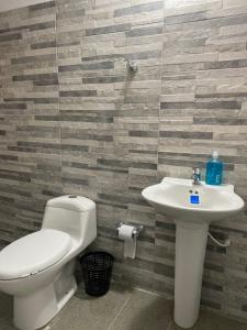 a bathroom with a toilet and a sink at Finca el Paraíso in San Gil +25 photos