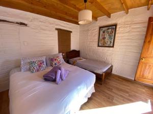 a bedroom with a large white bed in a room at Atacama Lodge Rukazen Spa Rústico in San Pedro de Atacama