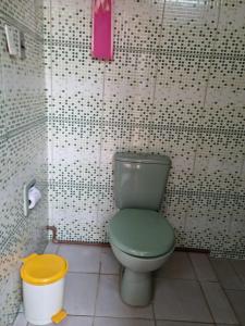 baño con aseo verde y cubo de basura en Hostal Jardín de Luque, en San Lorenzo