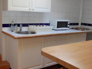 a kitchen counter with a sink and a microwave at PARIS COTTAGE MONT VALERIEN - HEIGHTS OF PARIS in Suresnes