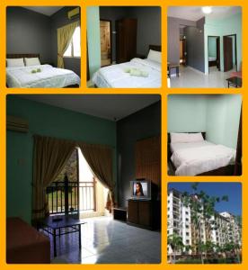 a collage of four pictures of a hotel room at Bukit Merah 99 Motel(Suria Apartment) in Kampong Selemat