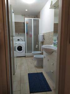 een badkamer met een wastafel en een wasmachine bij La culla di Giove in Terracina